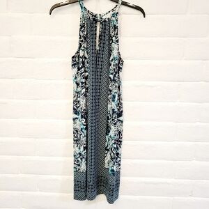 London Times Women's Size 6 Sleeveless Blue Patterned Sheath Dress